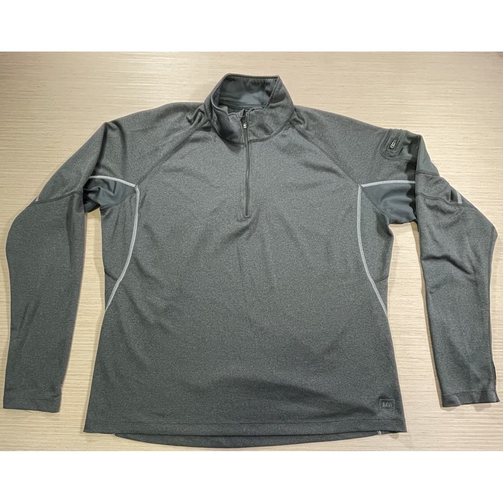 REI Quarter Zip Pull Over Dark Gray With Pocket On The Sleeve Size XL